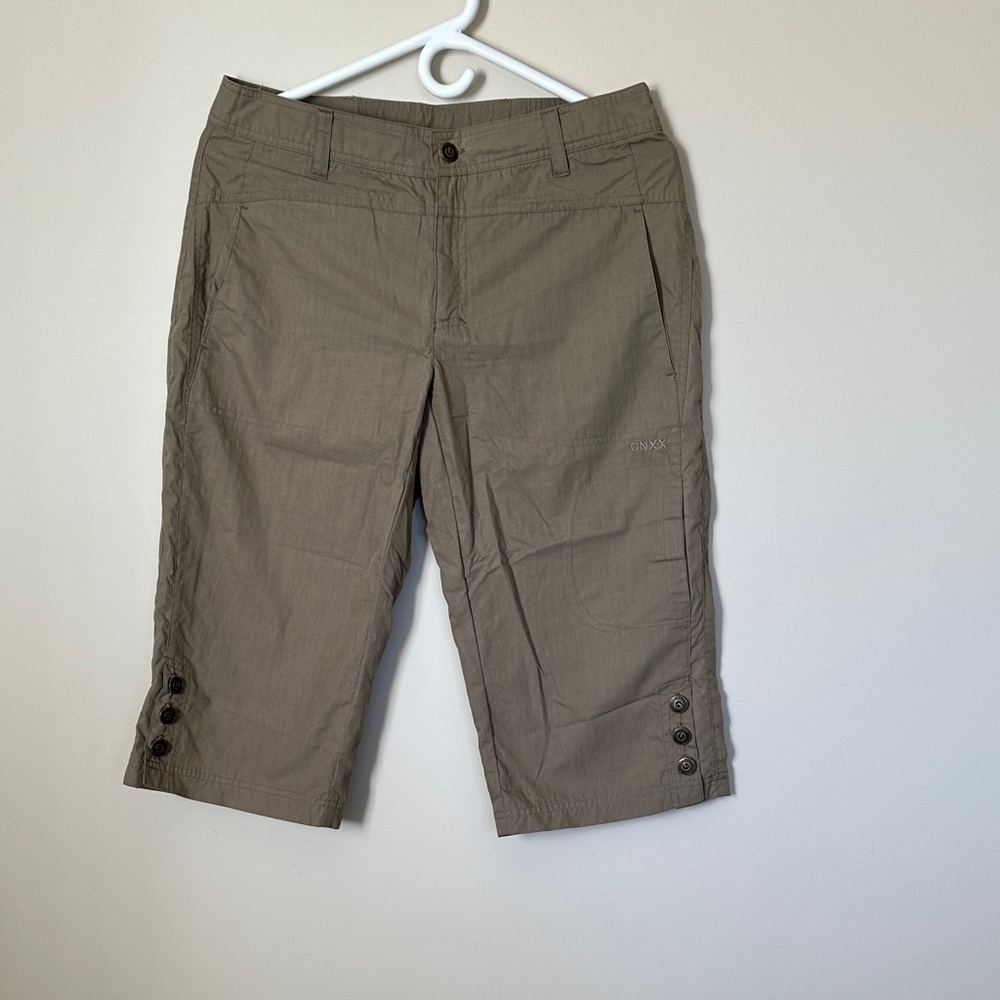 Onyx Taupe Pants with Button Accent